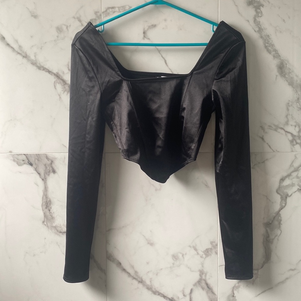 Black long sleeve corset style top